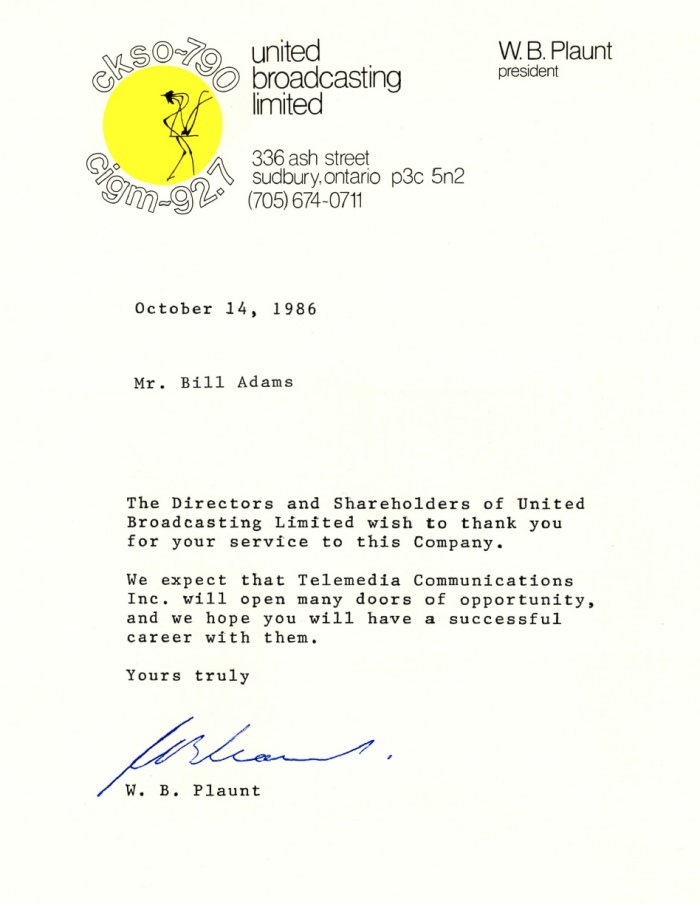 Bill Plaunt Letter to CKSO CIGM Employees - Thank You Bill Plaunt Letter to CKSO CIGM Employees